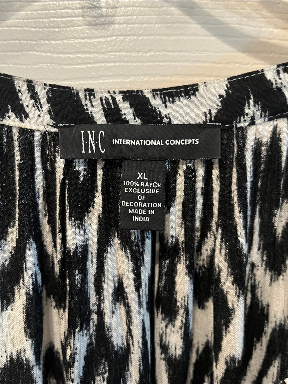 I.N.C. Black and White Printed Top with Crochet/Grommet Trim - Picture 3 of 7